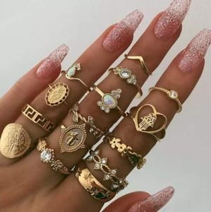 Boho assorted geometric cross midi rings 15 pcs